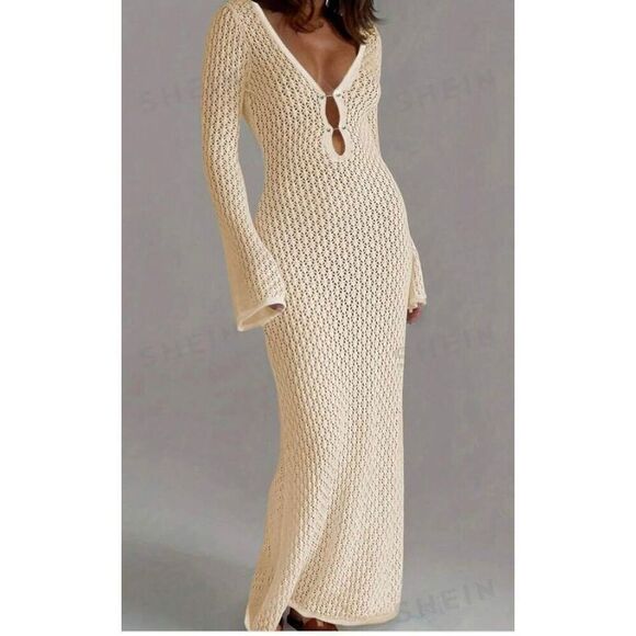 SHEIN Other - Shein essence deep V-neck, hollow out sweater/dress/cover-up S/XL ￼